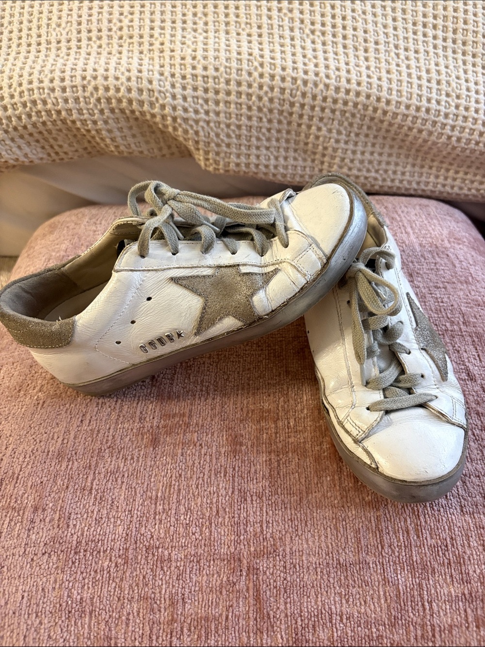 Golden Goose White and Taupe Star Sneakers - Casual Lace-Up Shoes